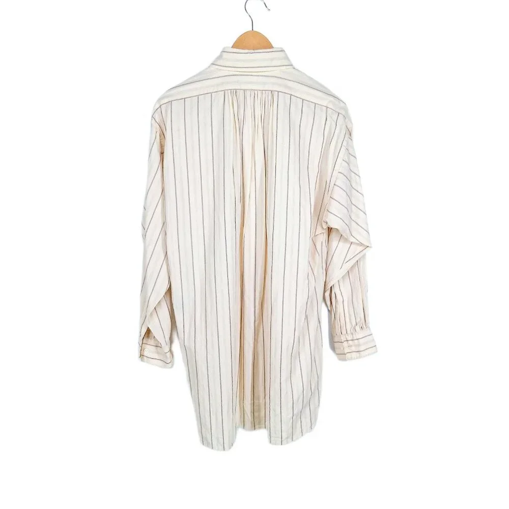 RALPH LAUREN Blue Label Vintage Peasant Poet Bib Blouse Cream Purple Stripe 10 - Picture 2 of 13